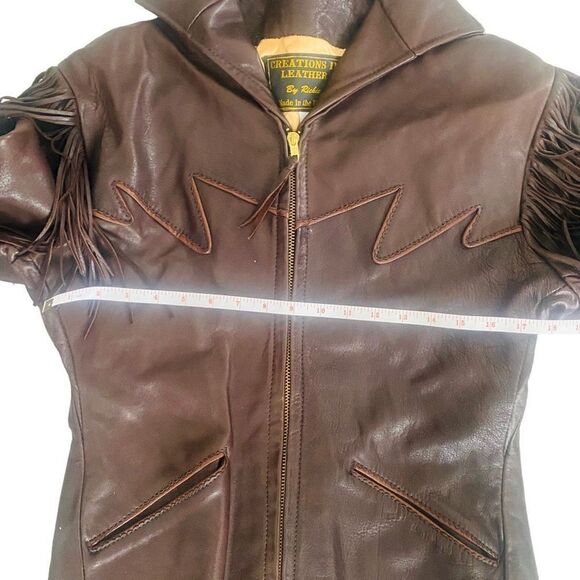 Creations in Leather Chocolate Brown Fringe Leather Jacket Sz S MSRP $700+ MY23 - Picture 8 of 14